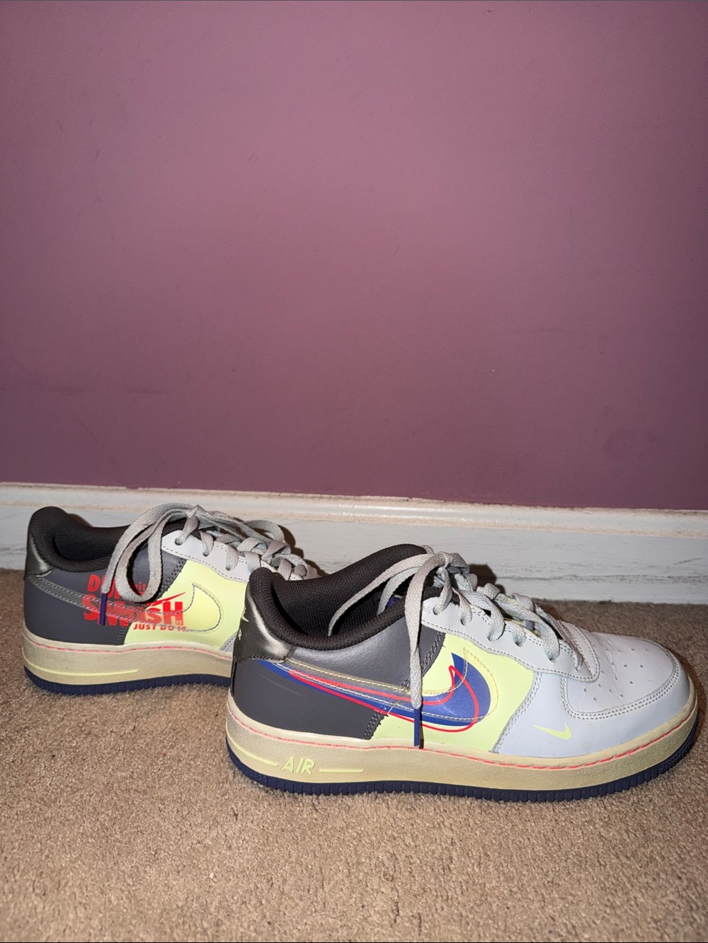 Nike Air Force 1 Low - White, Neon Yellow & Blue Accents